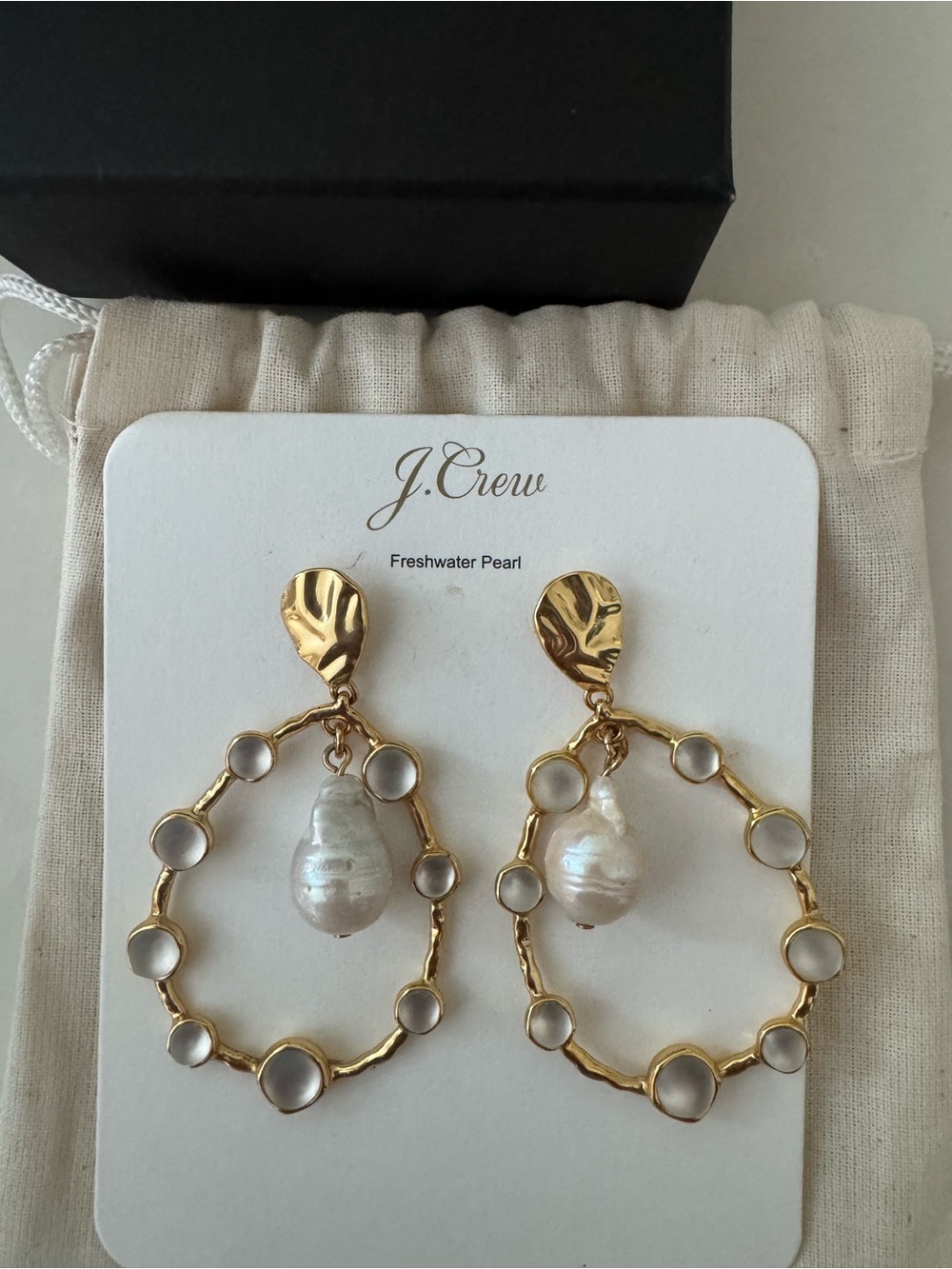 J Crew Brass Freshwater Baroque Pearl Drop Earrings